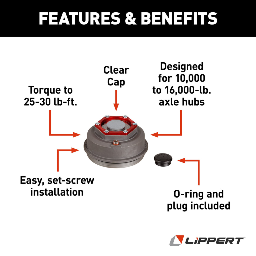 CURT 85373828 Trailer Axle Oil and Dust Cap with Set Screw - 8,000 lbs. Clear