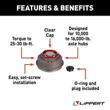 Load image into Gallery viewer, CURT 85373828 Trailer Axle Oil and Dust Cap with Set Screw - 8,000 lbs. Clear