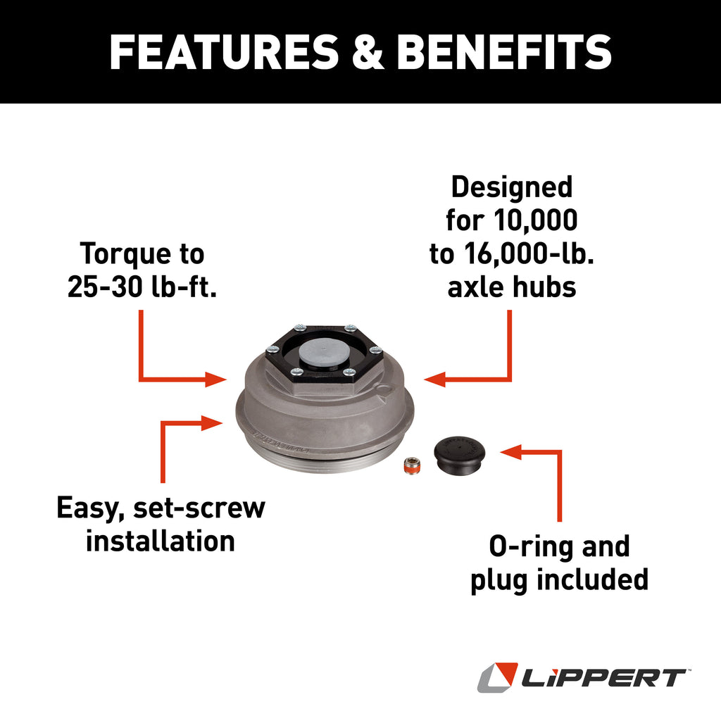 CURT 85373829 Threaded Dust Cap with Rubber Plug, O-Ring, 4" Diameter, 10,000-16,000-lb. Axles