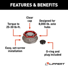 Load image into Gallery viewer, CURT 85373928 Trailer Axle Oil and Dust Cap with Set Screw - 8,000 lbs. Clear