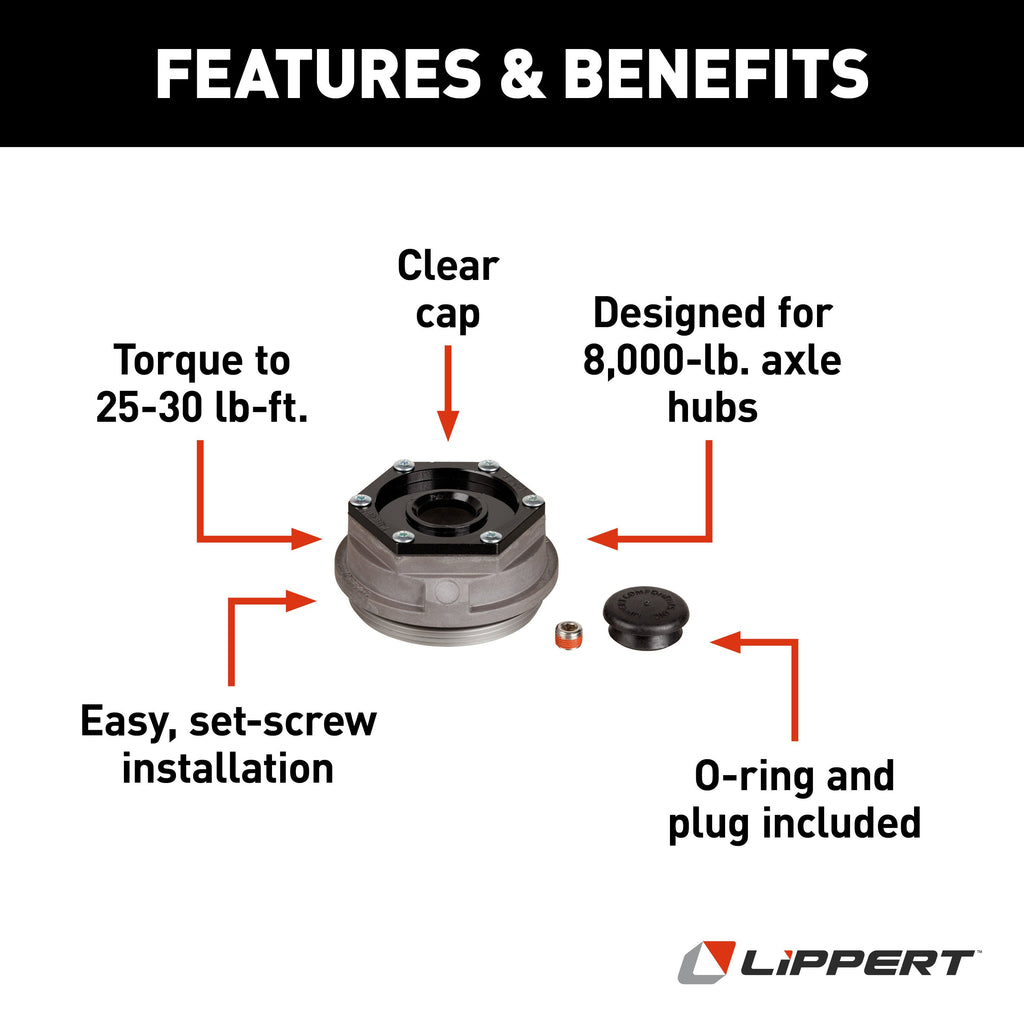CURT 85373929 Threaded Dust Cap with Rubber Plug & O-Ring, 2-7/8" Diameter, 8,000-lb. Axles