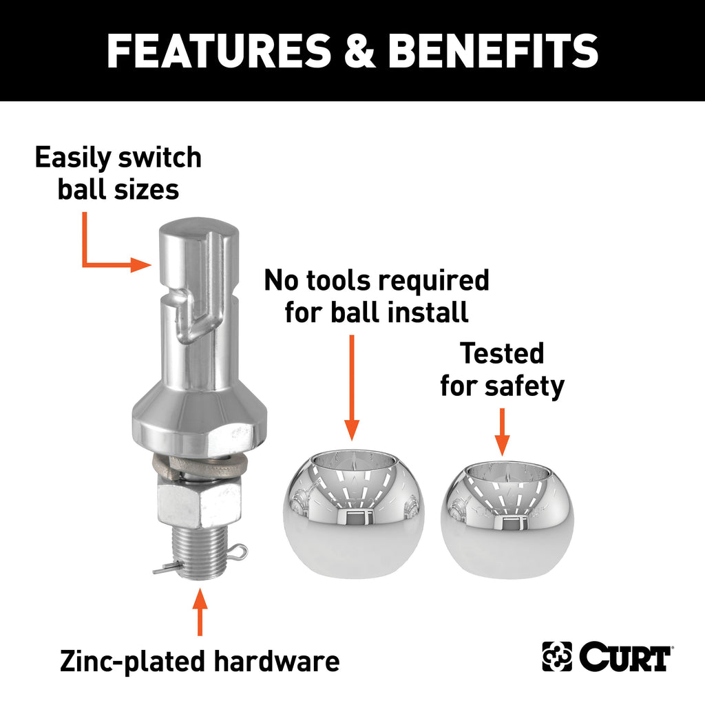 CURT 41782 CURT 41782 1-7/8 and 2-Inch Chrome Steel Switch Ball Set; Up to 6;000 lbs. GTW - Truck Part Superstore
