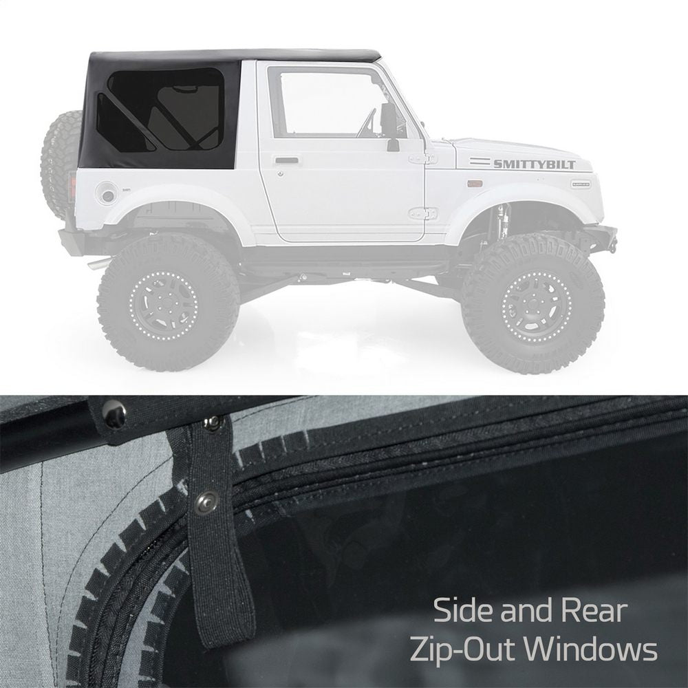 8694-Suzuki-Samurai-Oem-Repl-Soft-Top-Black-WZip-Out-Windowsblack-Denim