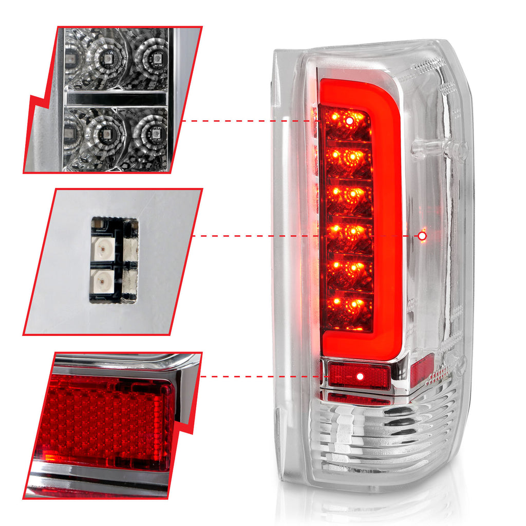 8796-F150F250F350F4508896-Bronco-Led-Tail-Lights-Chrome-Housing-Clear-Lens