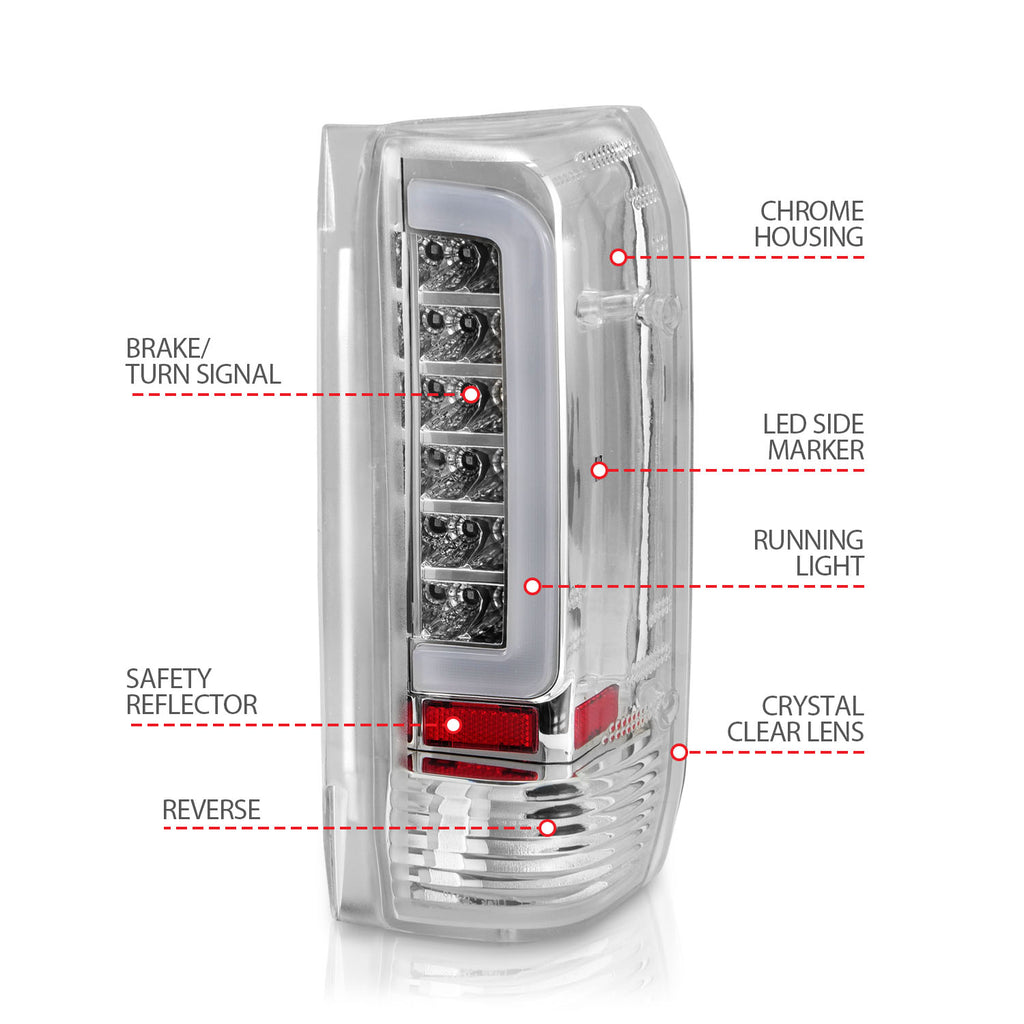 8796-F150F250F350F4508896-Bronco-Led-Tail-Lights-Chrome-Housing-Clear-Lens
