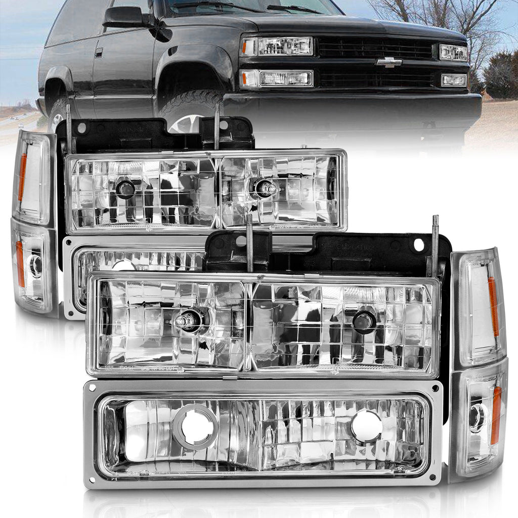 88-98-Chevrolet-C1500-Crystal-Headlights-Chrome-W-Signal-And-Side-Marker-Lights