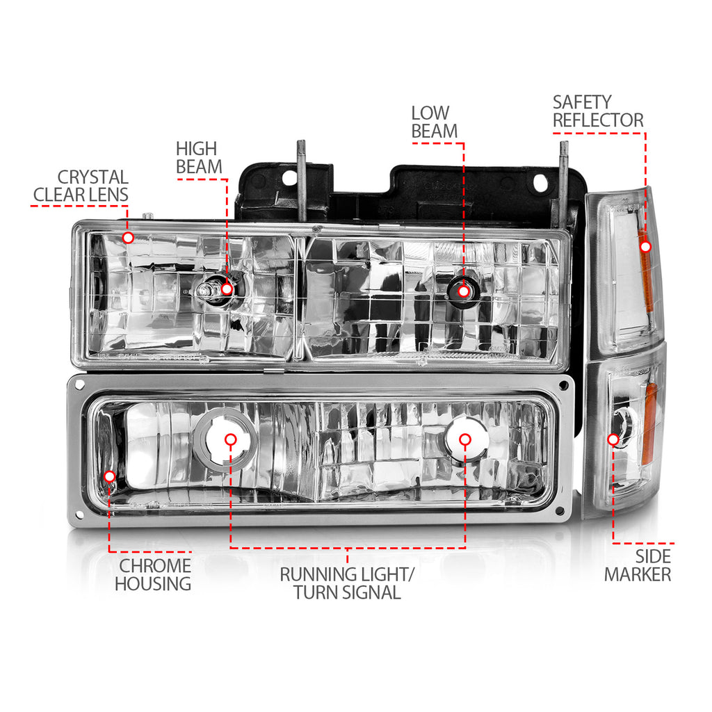88-98-Chevrolet-C1500-Crystal-Headlights-Chrome-W-Signal-And-Side-Marker-Lights