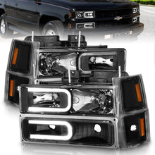 Load image into Gallery viewer, 88-98-Chevrolet-C1500-Crystal-Headlights-W-Light-Bar-Black-Housing-W-Signal-Side-Markers-8Pcs