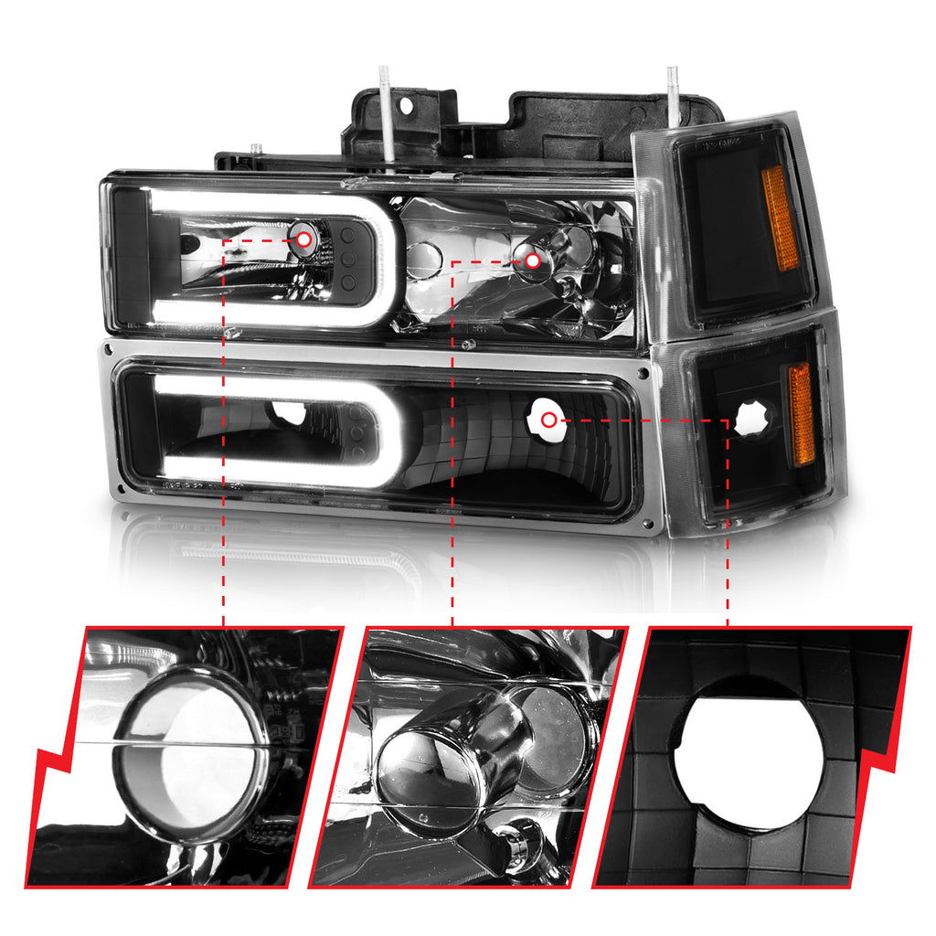 88-98-Chevrolet-C1500-Crystal-Headlights-W-Light-Bar-Black-Housing-W-Signal-Side-Markers-8Pcs