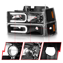 Load image into Gallery viewer, 88-98-Chevrolet-C1500-Crystal-Headlights-W-Light-Bar-Black-Housing-W-Signal-Side-Markers-8Pcs