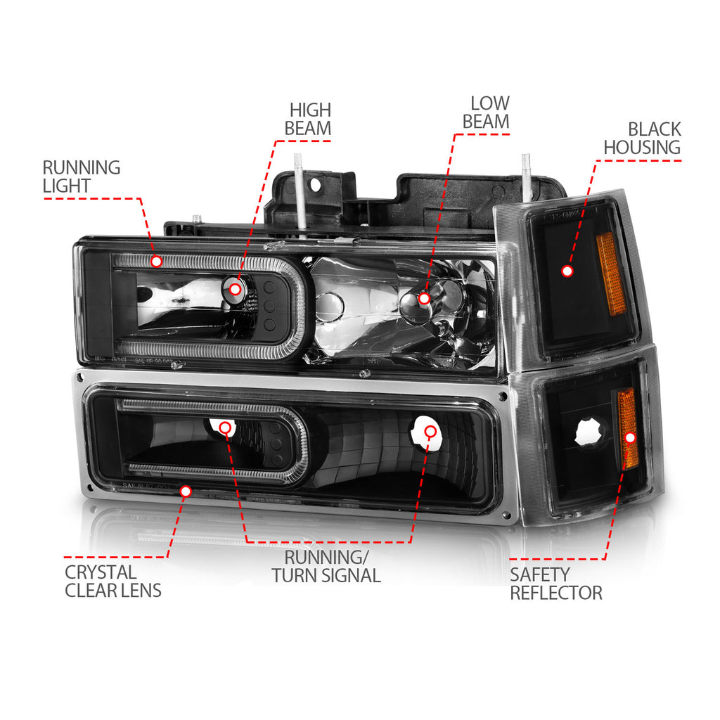 88-98-Chevrolet-C1500-Crystal-Headlights-W-Light-Bar-Black-Housing-W-Signal-Side-Markers-8Pcs