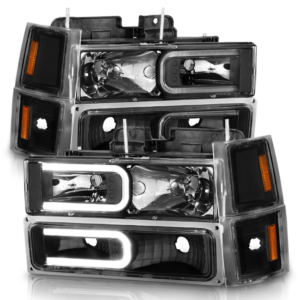 88-98-Chevrolet-C1500-Crystal-Headlights-W-Light-Bar-Black-Housing-W-Signal-Side-Markers-8Pcs