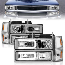 Load image into Gallery viewer, 88-98-Chevrolet-C1500-Crystal-Headlights-WLight-Bar-Chrome-Housing-W-Signal-Side-Markers-8Pcs