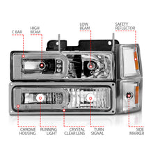 Load image into Gallery viewer, 88-98-Chevrolet-C1500-Crystal-Headlights-WLight-Bar-Chrome-Housing-W-Signal-Side-Markers-8Pcs