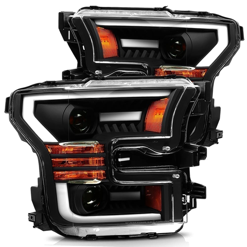 AlphaRex 880156 Projector Headlights Plank Style Design Matte Black for Select Ford F-150