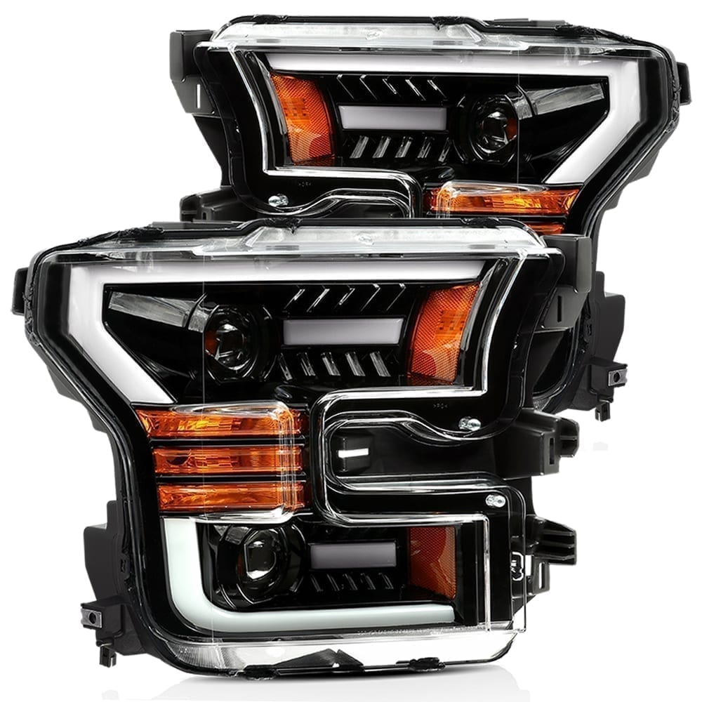 AlphaRex 880158 Projector Headlights Plank Style Design Chrome for Select Ford F-150