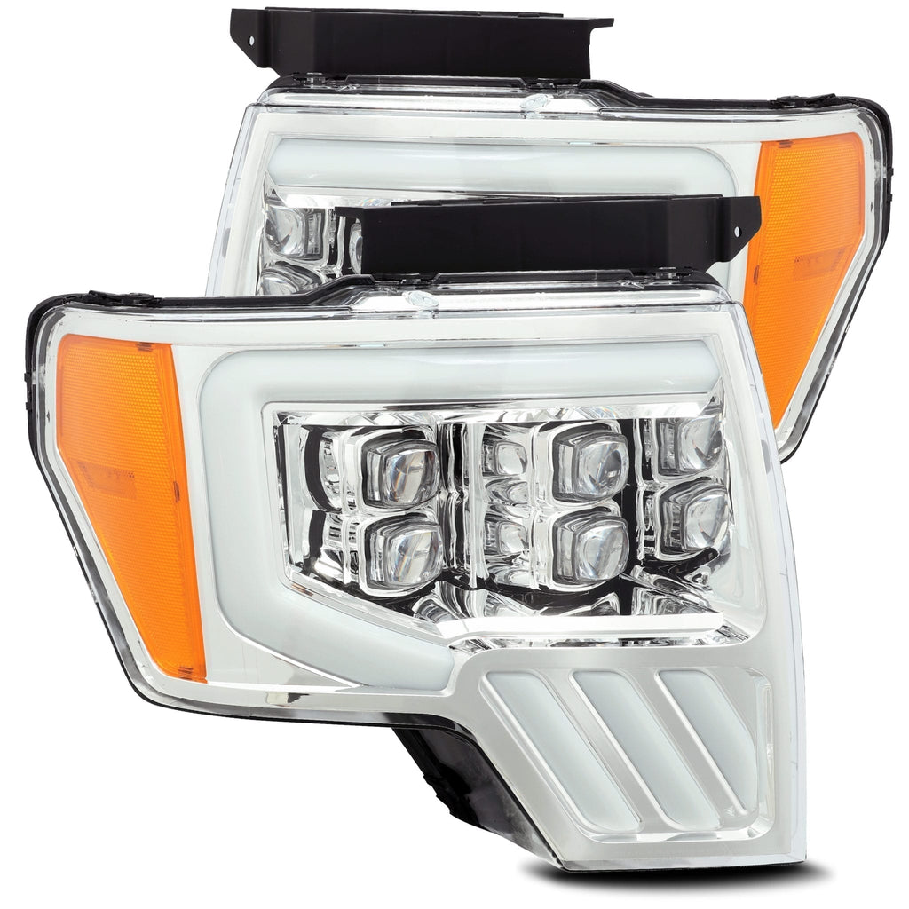 AlphaRex 880191 LED Projector Headlights Plank Style Design Chrome for Select Ford F-150
