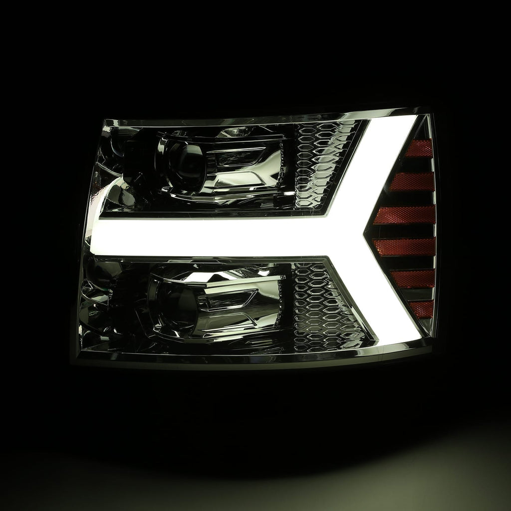 AlphaRex 880204 Projector Headlights Plank Style Design Chrome for Select Chevrolet Silverado 1500, Chevrolet Silverado 2500, Chevrolet Silverado 3500, Chevrolet Silverado HD