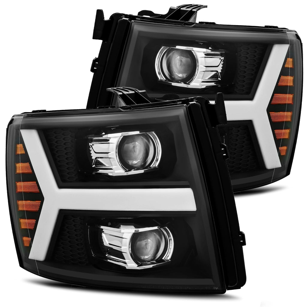 AlphaRex 880205 Projector Headlights Plank Style Design Black for Select Chevrolet Silverado 1500, Chevrolet Silverado 2500, Chevrolet Silverado 3500, Chevrolet Silverado HD