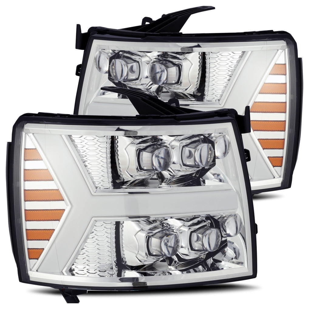 AlphaRex 880207 LED Projector Headlights Plank Style Design Chrome for Select Chevrolet Silverado 1500, Chevrolet Silverado 2500, Chevrolet Silverado 3500, Chevrolet Silverado HD