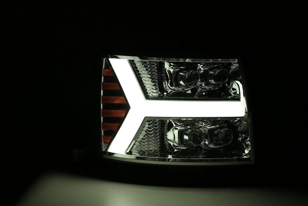 AlphaRex 880207 LED Projector Headlights Plank Style Design Chrome for Select Chevrolet Silverado 1500, Chevrolet Silverado 2500, Chevrolet Silverado 3500, Chevrolet Silverado HD
