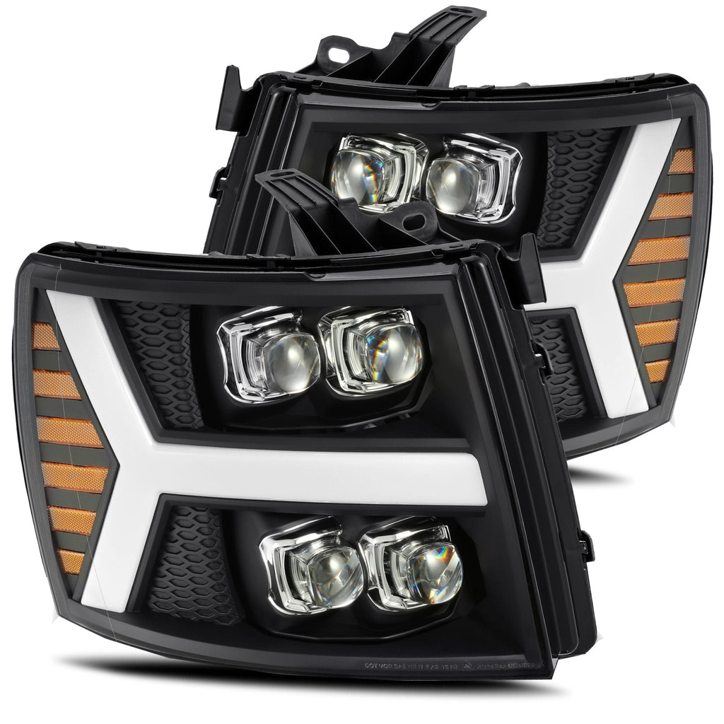 AlphaRex 880209 LED Projector Headlights Plank Style Design Black for Select Chevrolet Silverado 1500, Chevrolet Silverado 2500, Chevrolet Silverado 3500, Chevrolet Silverado HD