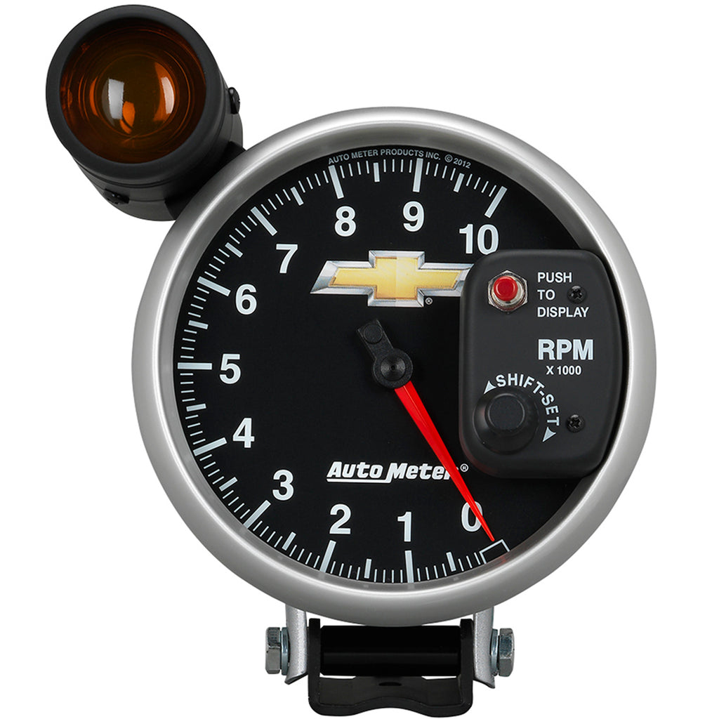 AutoMeter 880445 GAUGE, TACH, 5", 10K RPM, PEDESTAL W/ EXT. SHIFT-LITE, CHEVY GOLD BOWTIE