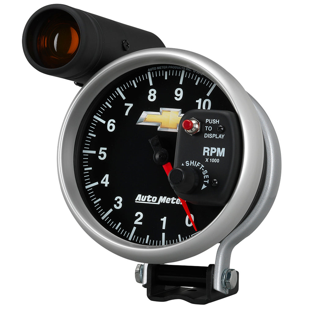 AutoMeter 880445 GAUGE, TACH, 5", 10K RPM, PEDESTAL W/ EXT. SHIFT-LITE, CHEVY GOLD BOWTIE
