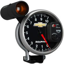Load image into Gallery viewer, AutoMeter 880445 GAUGE, TACH, 5", 10K RPM, PEDESTAL W/ EXT. SHIFT-LITE, CHEVY GOLD BOWTIE