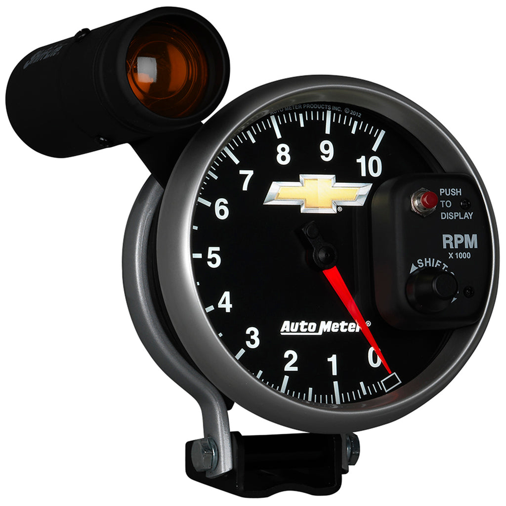 AutoMeter 880445 GAUGE, TACH, 5", 10K RPM, PEDESTAL W/ EXT. SHIFT-LITE, CHEVY GOLD BOWTIE