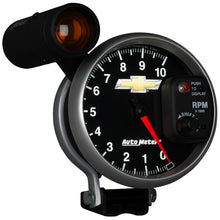 Load image into Gallery viewer, AutoMeter 880445 GAUGE, TACH, 5", 10K RPM, PEDESTAL W/ EXT. SHIFT-LITE, CHEVY GOLD BOWTIE