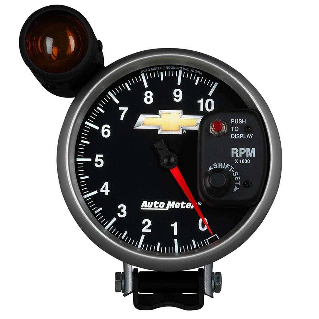 AutoMeter 880445 GAUGE, TACH, 5", 10K RPM, PEDESTAL W/ EXT. SHIFT-LITE, CHEVY GOLD BOWTIE