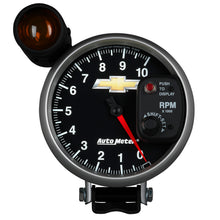 Load image into Gallery viewer, AutoMeter 880445 GAUGE, TACH, 5", 10K RPM, PEDESTAL W/ EXT. SHIFT-LITE, CHEVY GOLD BOWTIE