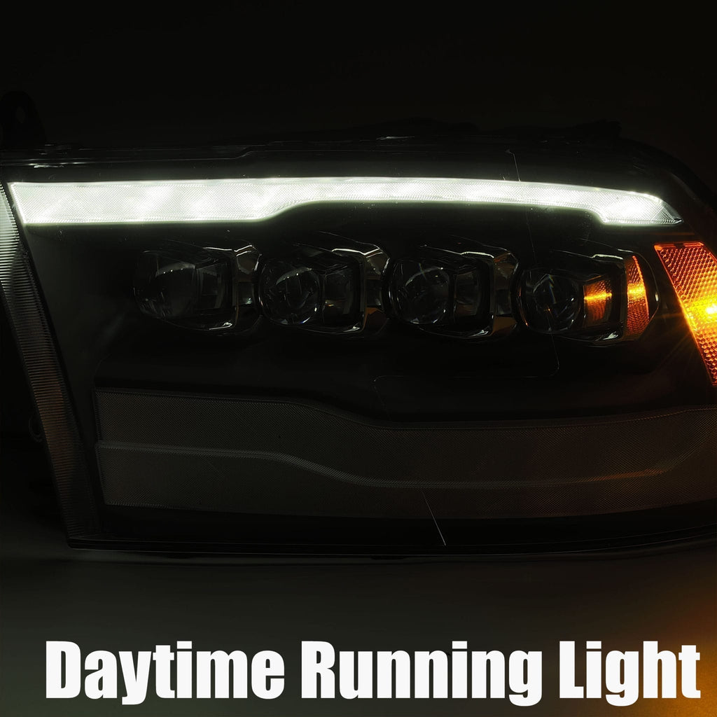 AlphaRex 880541 LED Projector Headlights Plank Style Design Midnight Black for Select Dodge Ram 1500, Dodge Ram 2500, Dodge Ram 3500, Dodge Ram 4500, Dodge Ram 5500, Ram 1500, Ram 2500, Ram 3500, Ram 4500, Ram