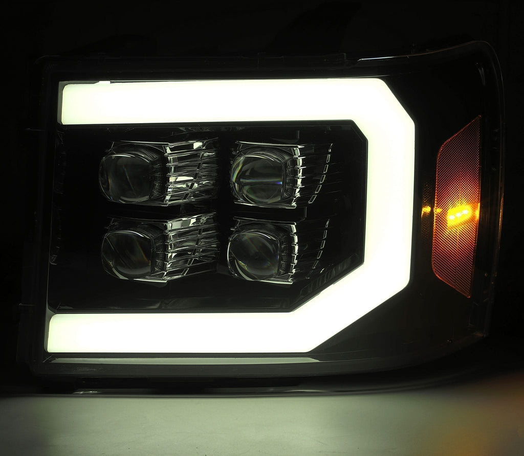 AlphaRex 880608 LED Projector Headlights Plank Style Design Chrome for Select GMC Sierra