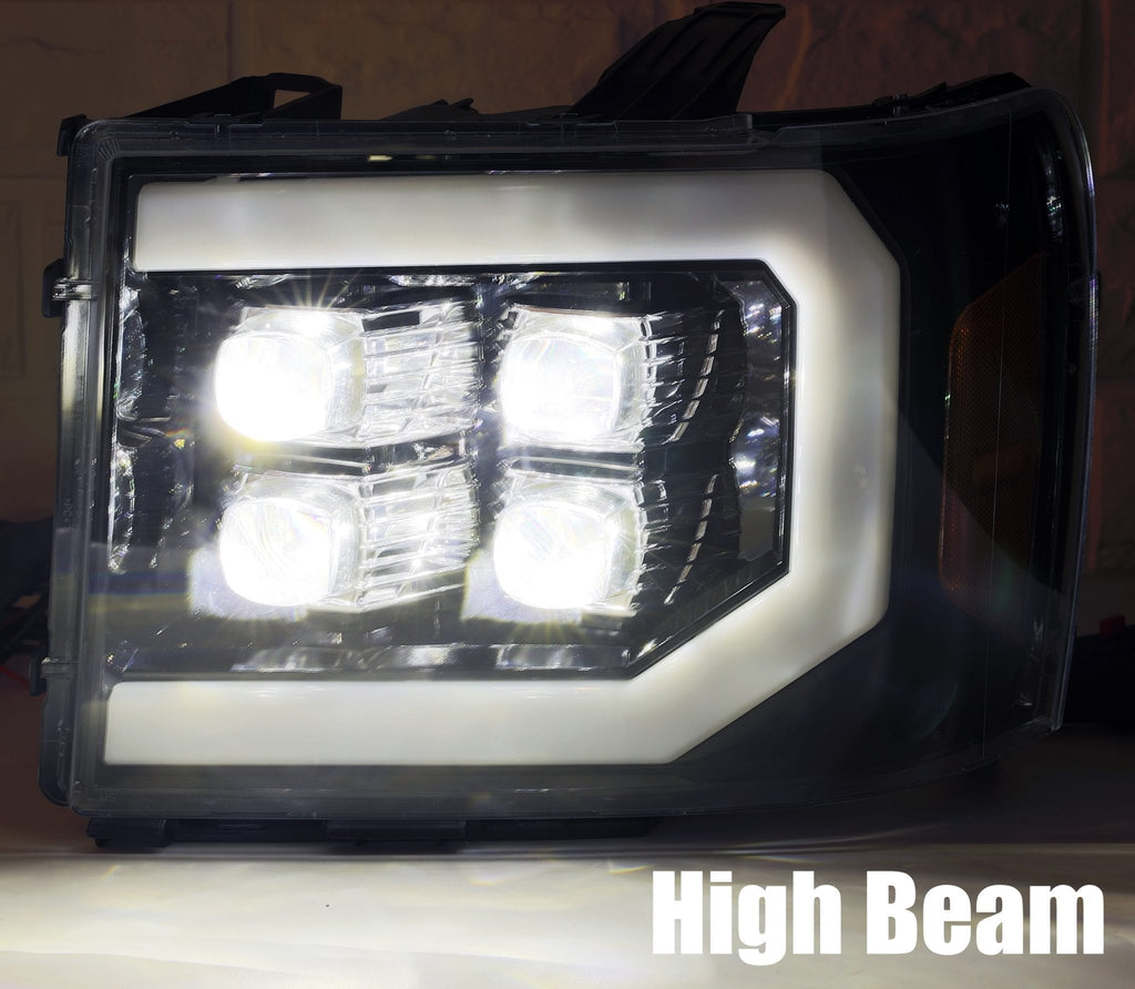 AlphaRex 880609 LED Projector Headlights Plank Style Design Gloss Black for Select GMC Sierra