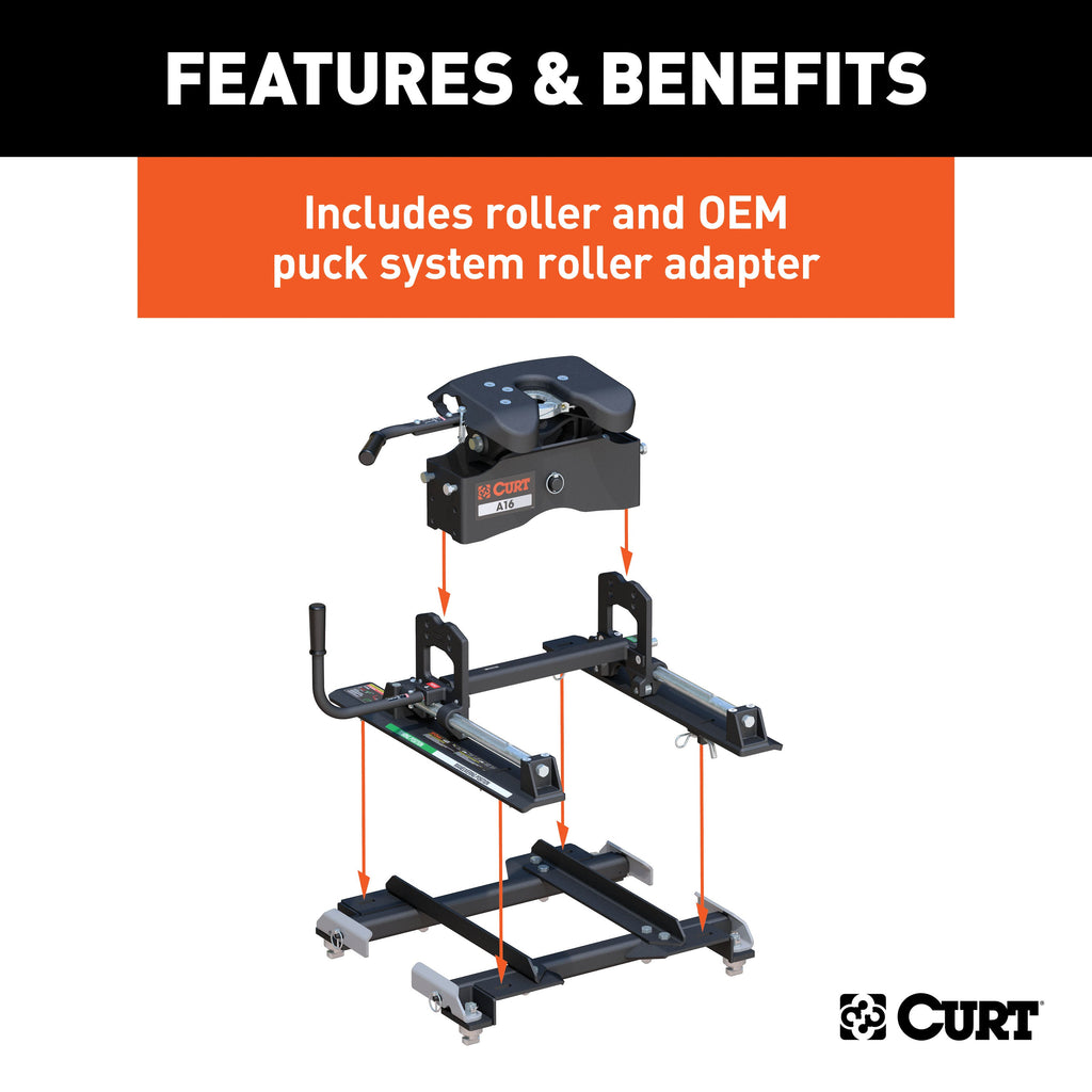 CURT 16668 A16 Sliding 5th Wheel Hitch; 16K; Select Silverado; Sierra; 6.5ft. Bed Puck Syst - Truck Part Superstore