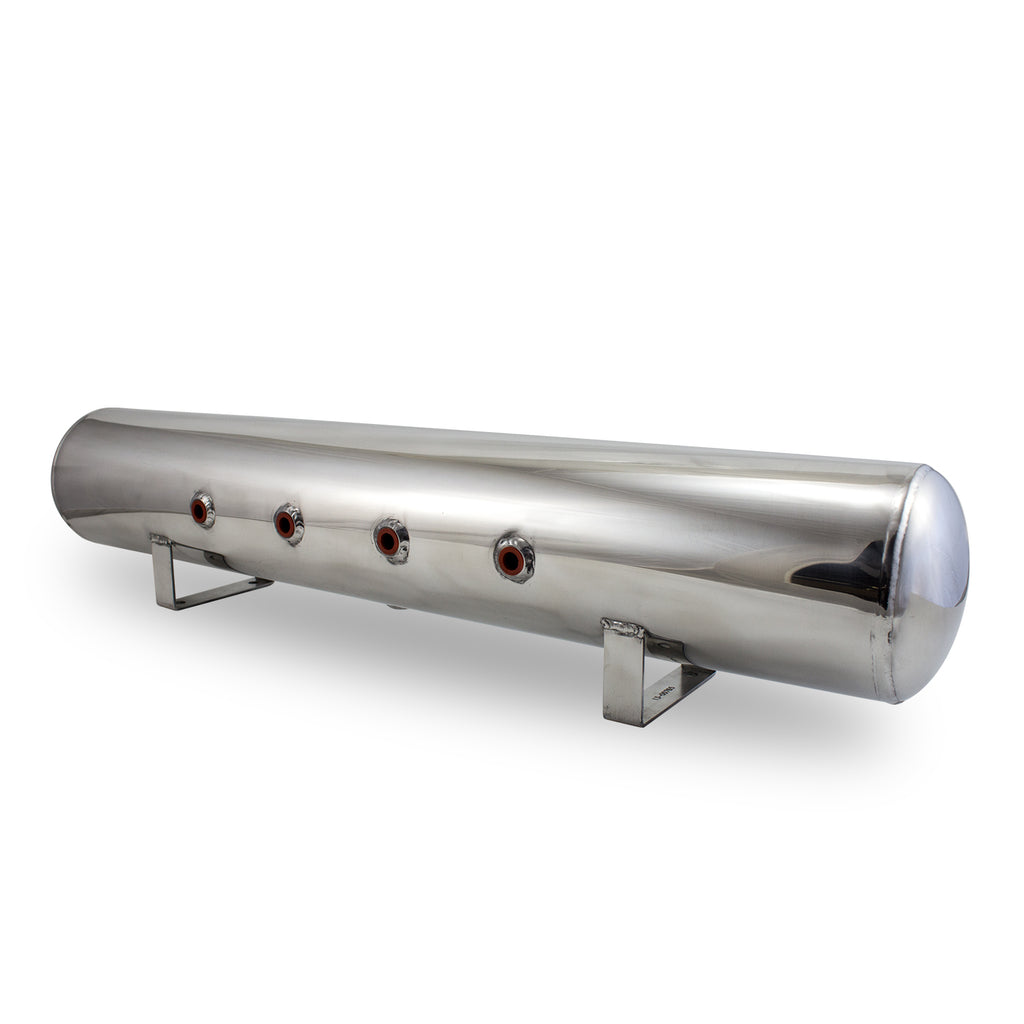~(8-Lbs.-37X8x8)~-5-Gal-Alum-Air-Tank---(4)-38-In-Face-Ports-And-14-In-Drain-Port---36-In-L-X-6-In-D---Polished