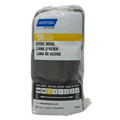 Norton 68114 Steel Wool, #00 Very Fine - 12 Pads