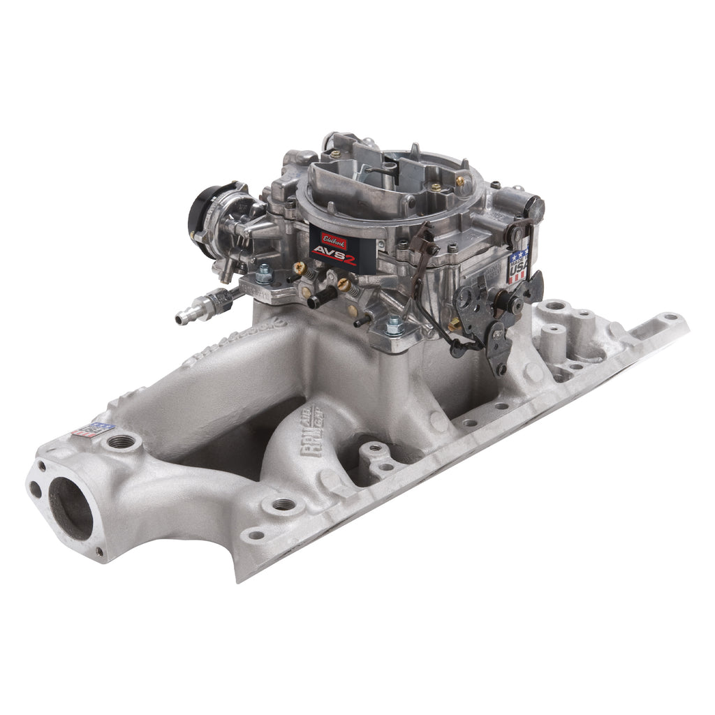 Manifold-And-Carb-Kit-Performer-Rpm-Air-Gap-Small-Block-Ford-289-302-Natural-Finish