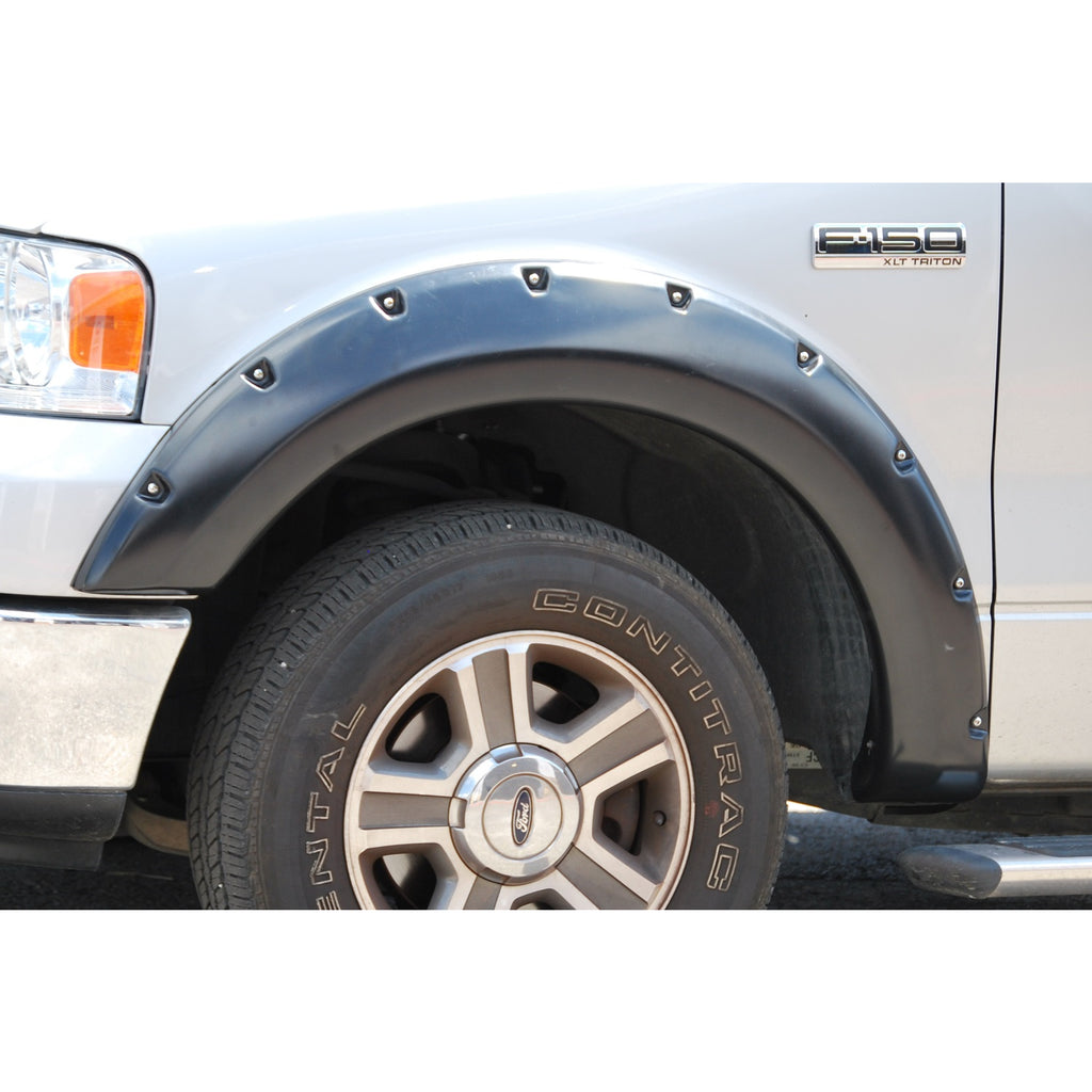 ~(9-Lbs.-51X27x9)~-Rx-Rivet-Style-2Pc-Standard-Fender-Flare-Elite-Series-2004-2008-Ford-F-150-Includes-Stepside-For-Sx-Style-Only-Color-Black