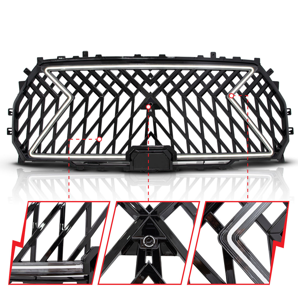 ANZO USA 901030 Black Housing Full LED Front Grille with Initiation and Running Light/DRL for Select Toyota Tundra