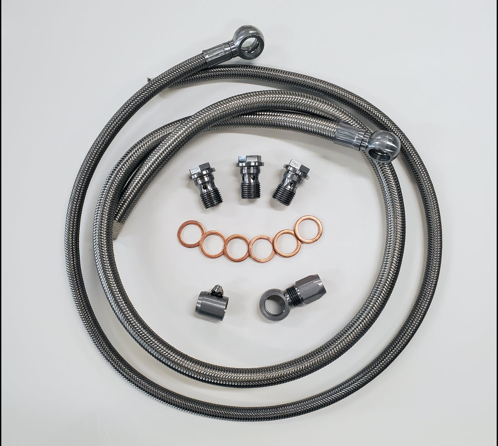 Borgeson 925130 Stainless Steel Power Steering Hose kit, 2 pc. Banjo Fittings, Crimped one end.