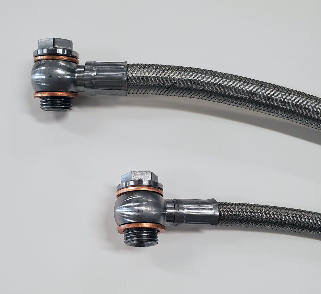 Borgeson 925130 Stainless Steel Power Steering Hose kit, 2 pc. Banjo Fittings, Crimped one end.