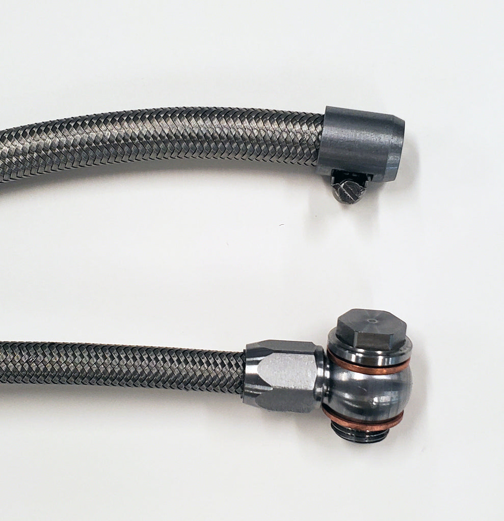 Borgeson 925130 Stainless Steel Power Steering Hose kit, 2 pc. Banjo Fittings, Crimped one end.