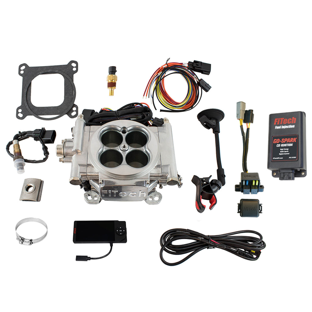 FiTech Fuel Injection 93001 Go EFI 4 600 HP Bright Aluminum EFI System With Go Spark CDI Box
