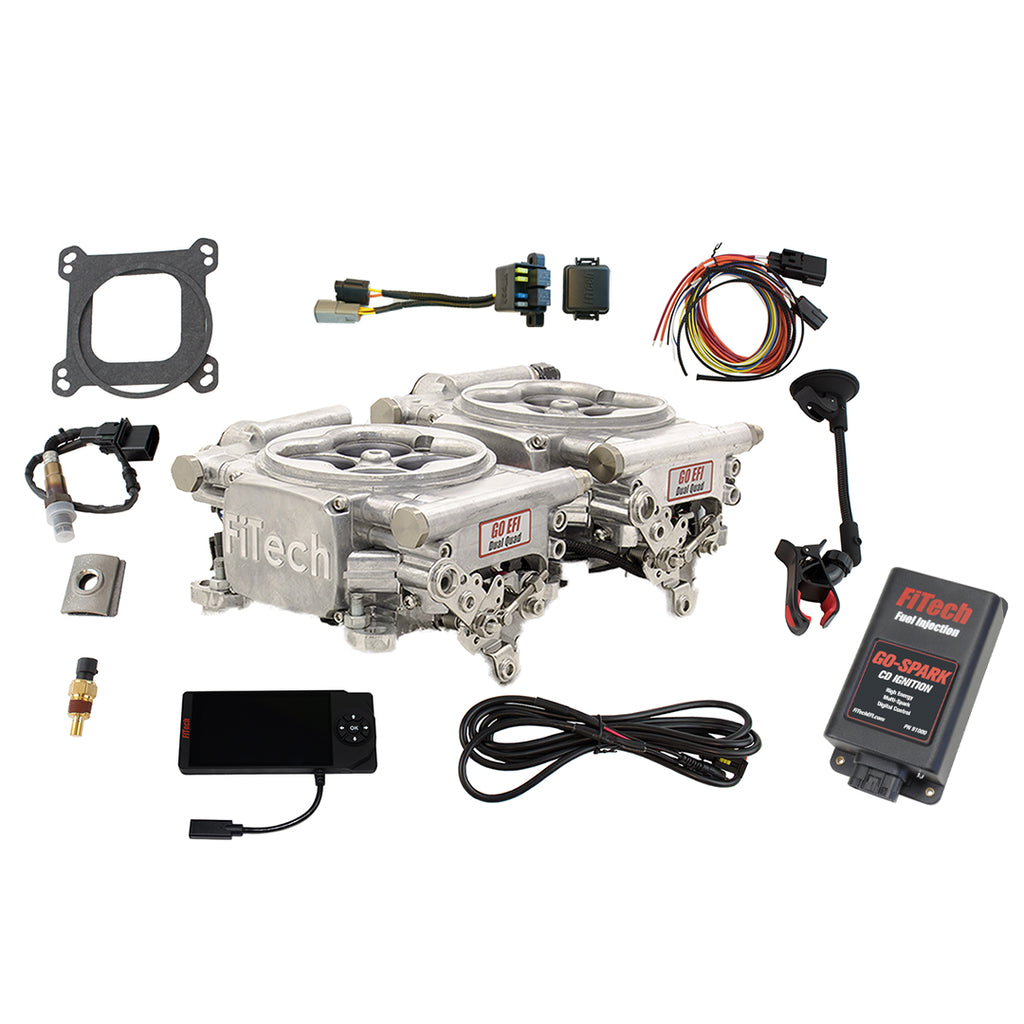 FiTech Fuel Injection 93061 Go EFI 2x4 625 HP Bright Aluminum EFI System With Go Spark CDI Box