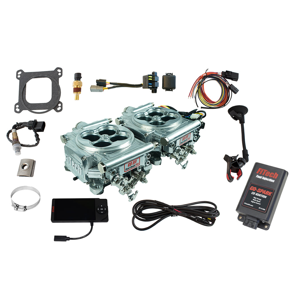 FiTech Fuel Injection 93065 Go EFI 2x4 1200 HP Bright Aluminum EFI System With Go Spark CDI Box