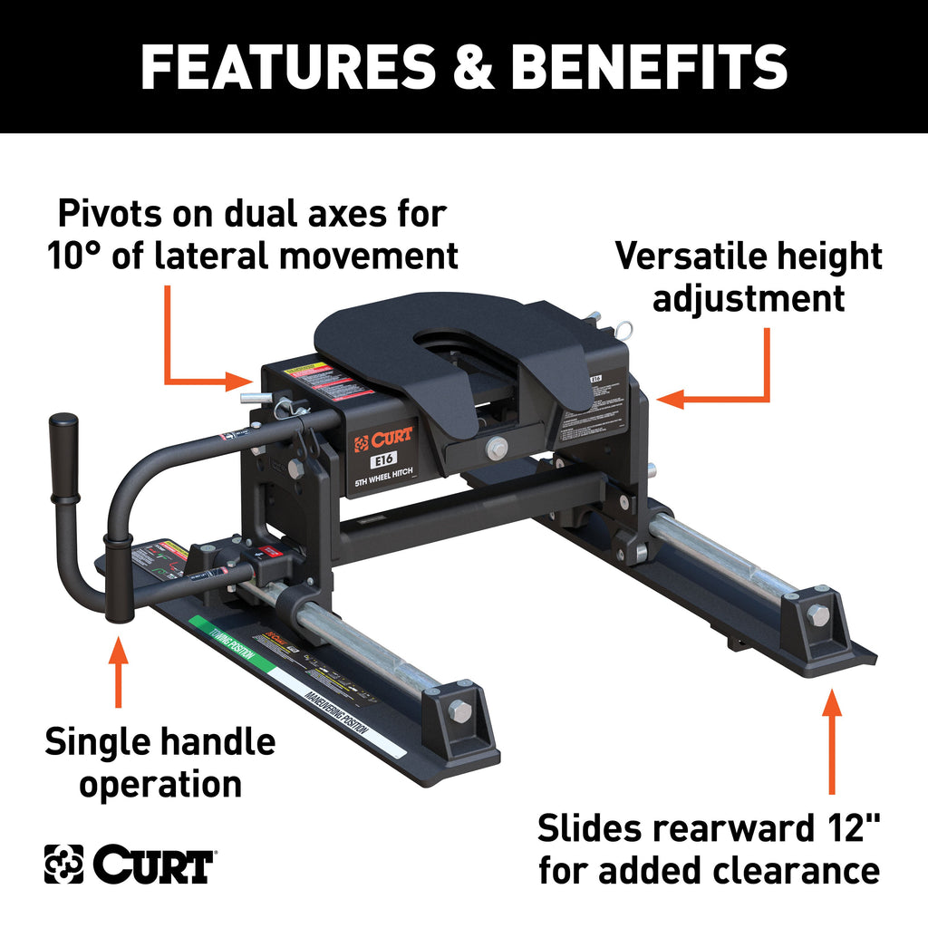 CURT 16516 CURT 16516 E16 5th Wheel Slider Hitch for Short Bed Trucks; 16;000 lbs - Truck Part Superstore