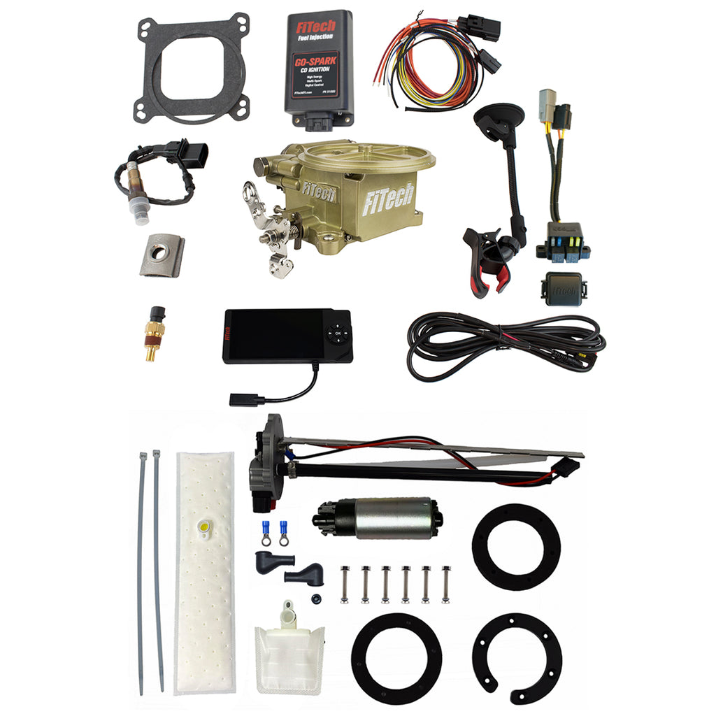 FiTech Fuel Injection 93991 Go EFI 2 Barrel 400 HP Classic Gold EFI System Master Kit